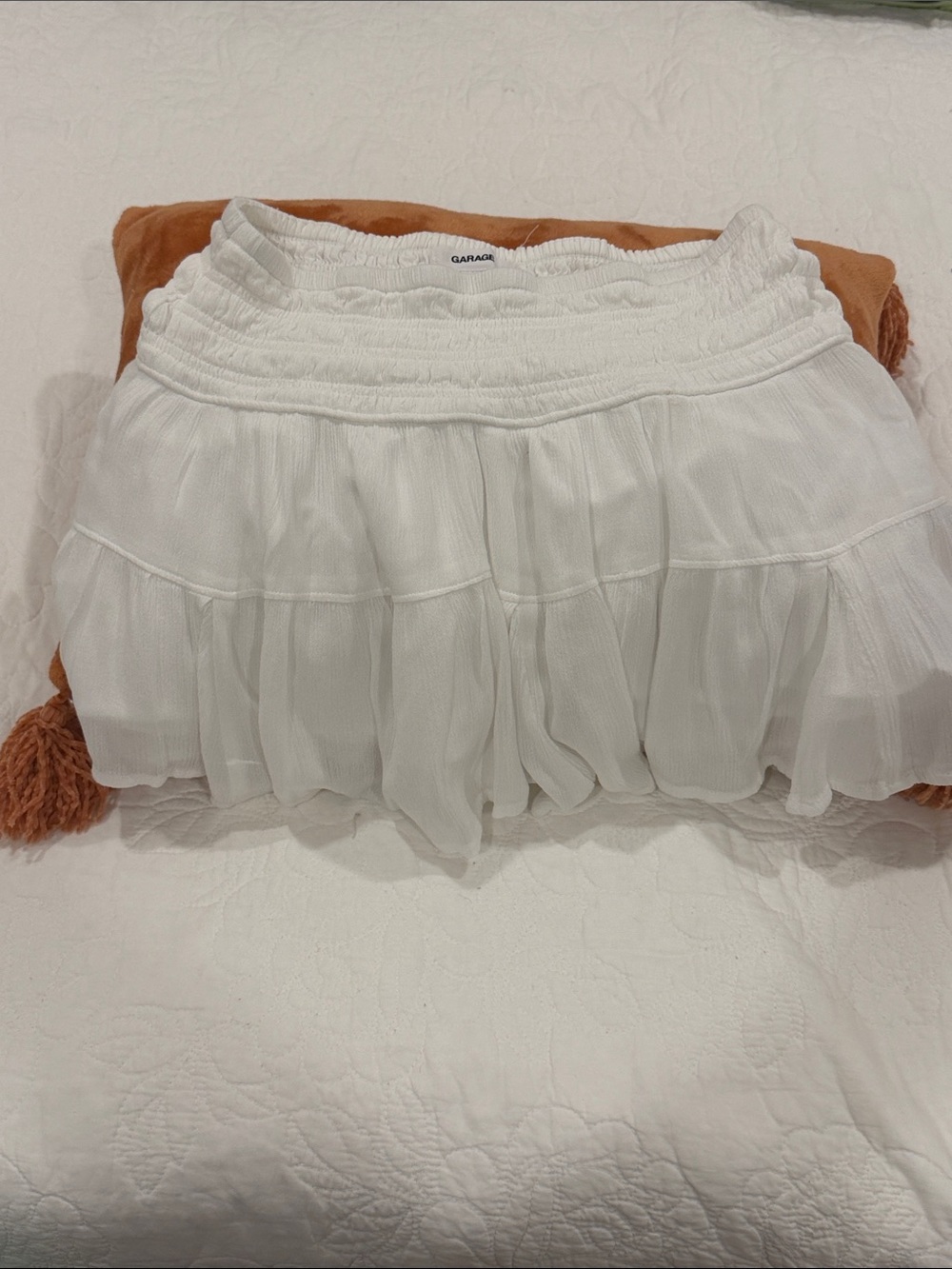Garage White Tiered Smocked Mini Skirt